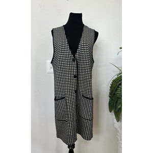 Field Manor Houndstooth Sleeveless‎ 100% Merino Wool Sweater Dress Black Size L